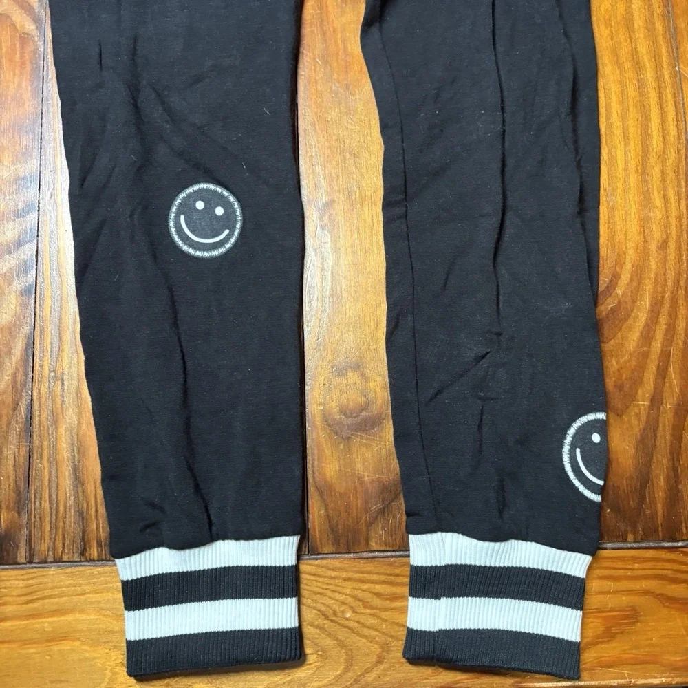 Lauren Moshi Peace Love Moshi Smiley Face Sweatpants Black Sz S A1582